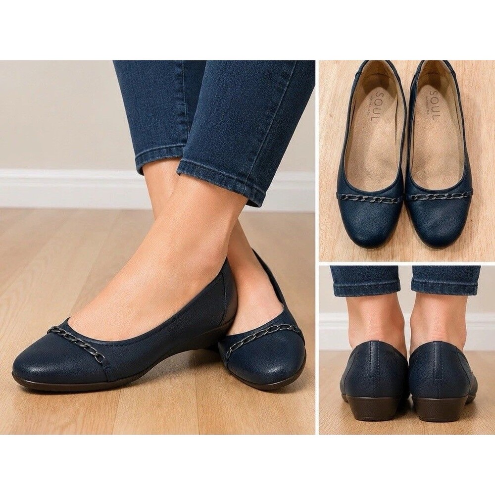 SOUL Naturalizer Navy Chain Ballet Flats 7.5M Leather